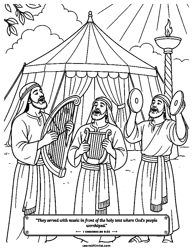 1 Chronicles 6 coloring page - Levite singers make music in God's house