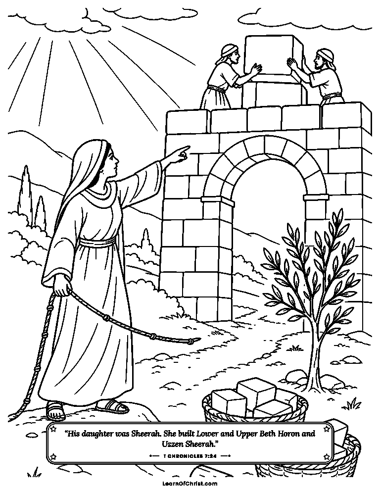 1 Chronicles 7 coloring page - Sheerah builds her towns