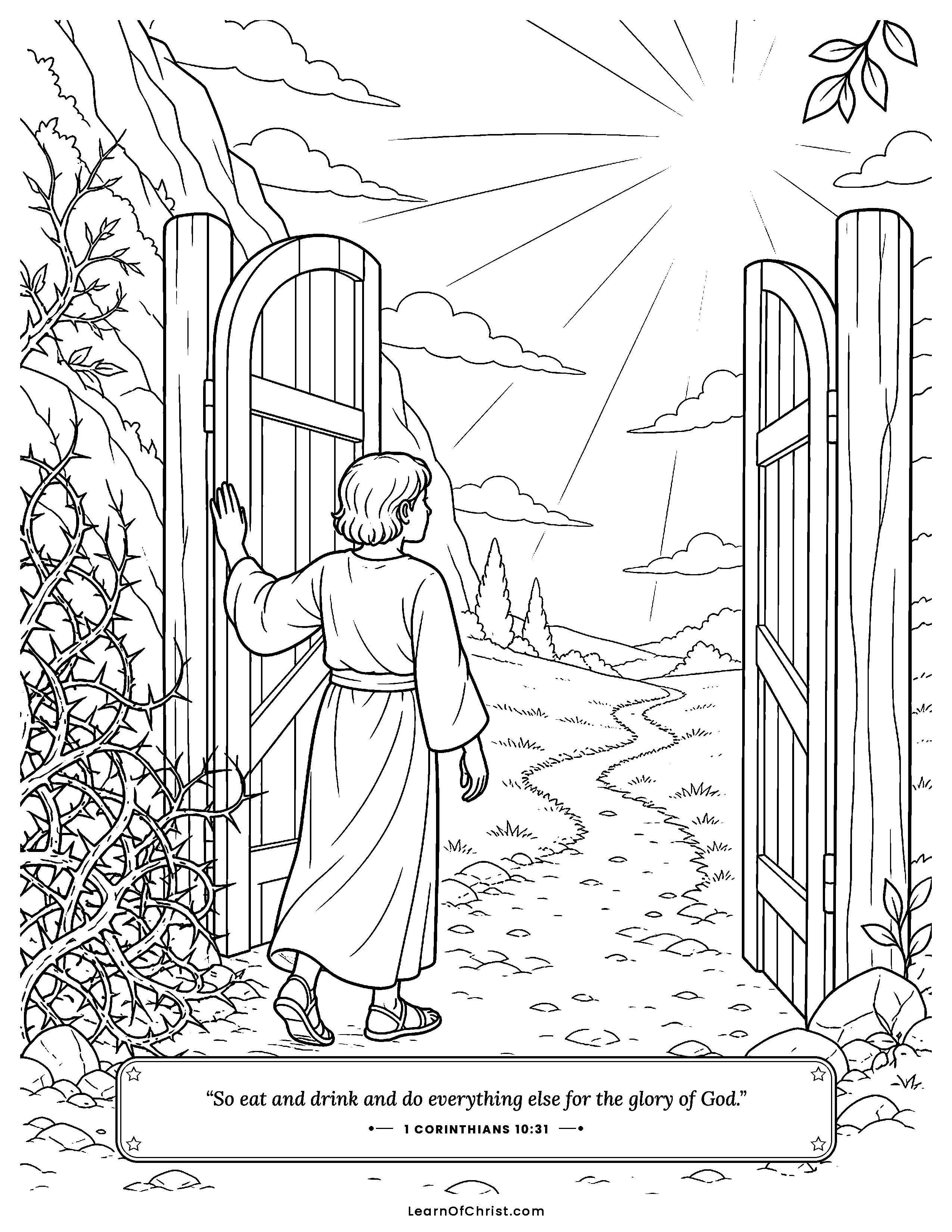 1 Corinthians 10 coloring page - God always makes a way out. Free printable Bible coloring sheet for kids.