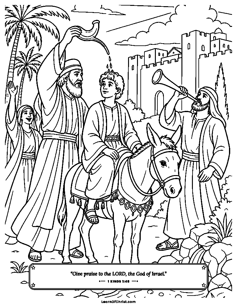 1 Kings 1 coloring page - Solomon is anointed king at the spring