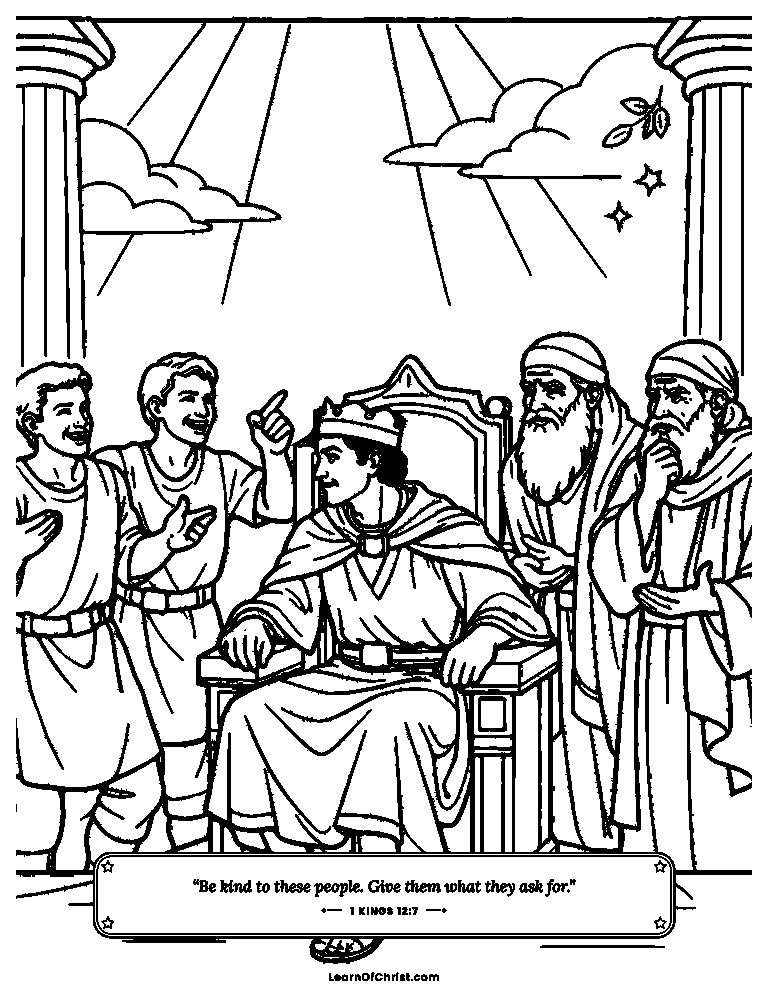 1 Kings 12 coloring page - Rehoboam turns from the wise old advisors