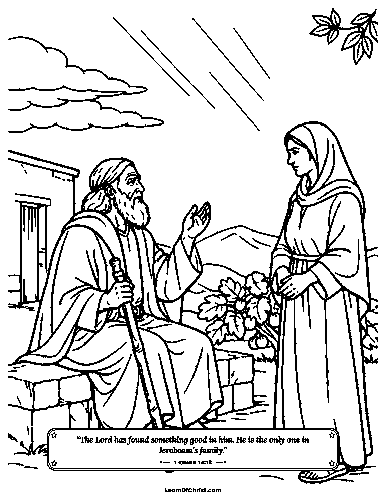 1 Kings 14 coloring page - A prophet speaks kindly to a worried mother