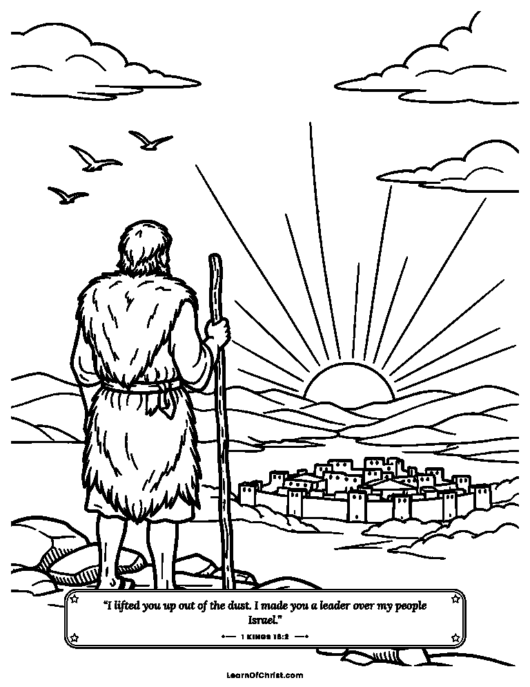 1 Kings 16 coloring page - A new prophet stands on the hill at dawn