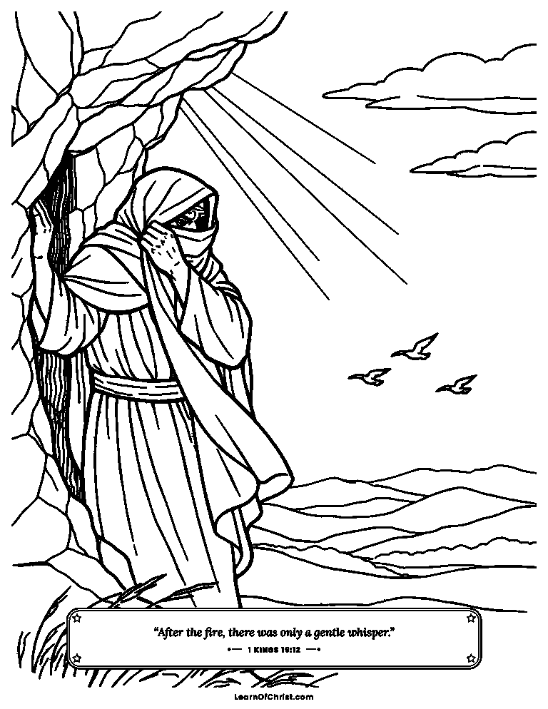 1 Kings 19 coloring page - Elijah hears a gentle whisper at the cave