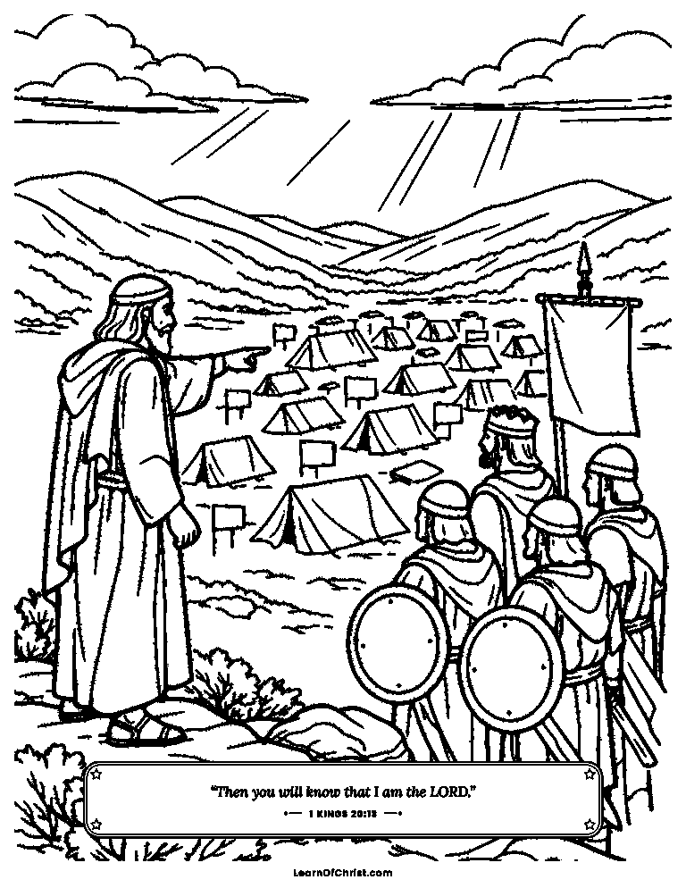 1 Kings 20 coloring page - A small army trusts God against a big one