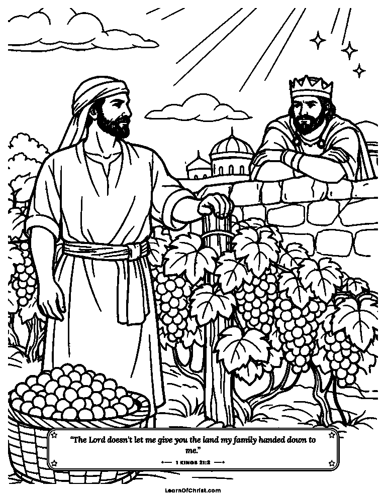 1 Kings 21 coloring page - Naboth stands in his family vineyard