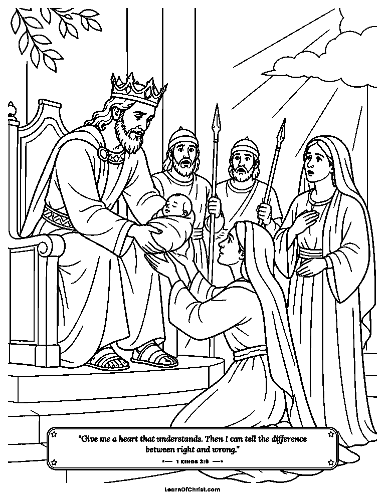 1 Kings 3 coloring page - Solomon wisely gives the baby back