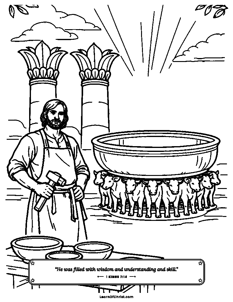 1 Kings 7 coloring page - Huram shapes the temple's bronze pillars