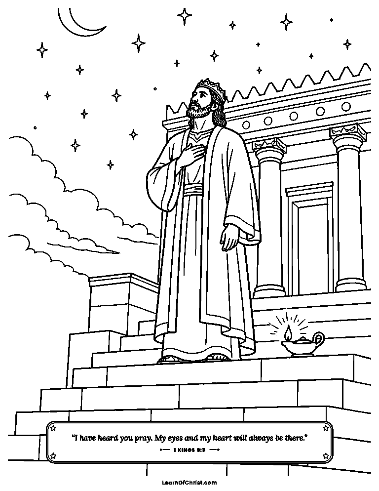 1 Kings 9 coloring page - Solomon listens as God answers his prayer
