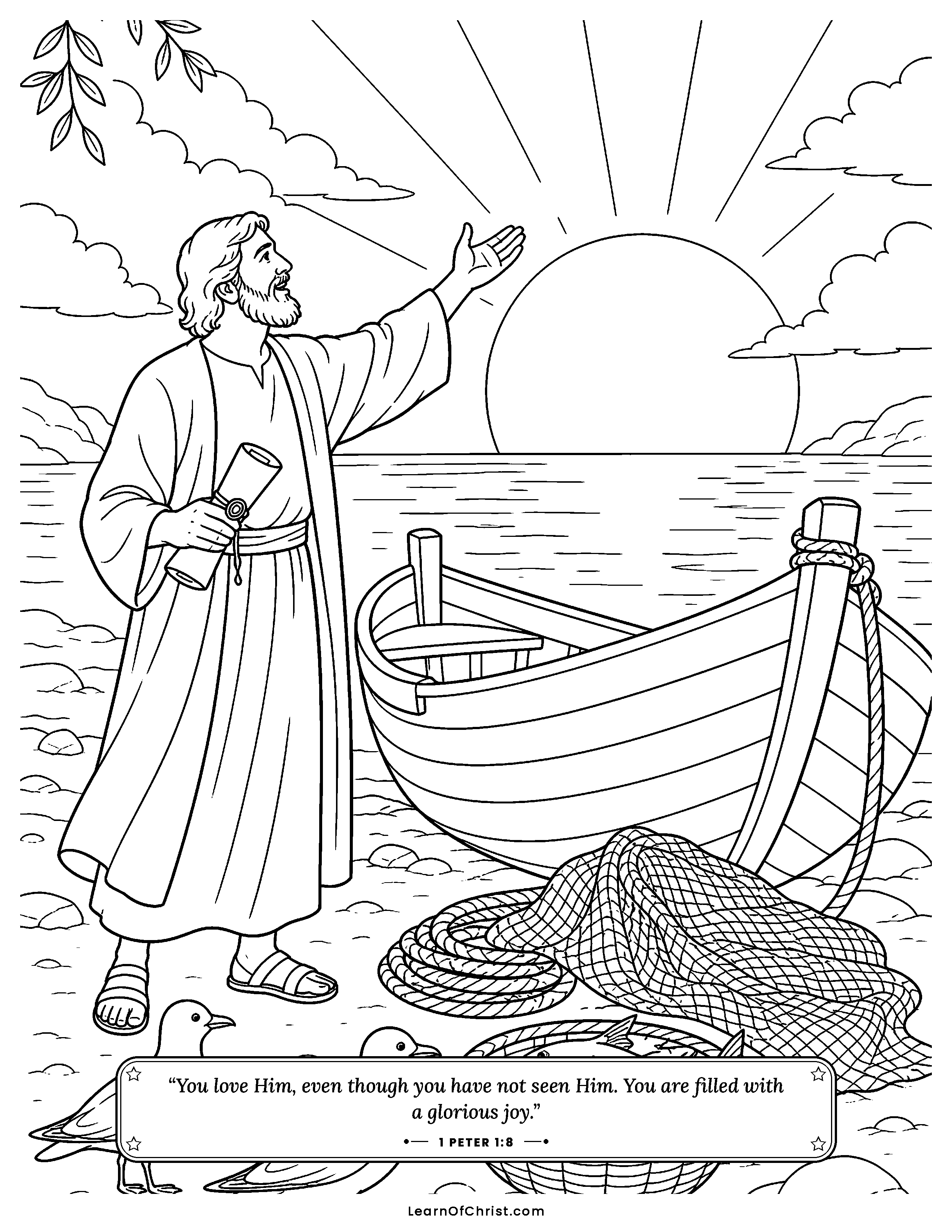 1 Peter 1 coloring page - Peter writes a letter of living hope. Free printable Bible coloring sheet for kids.