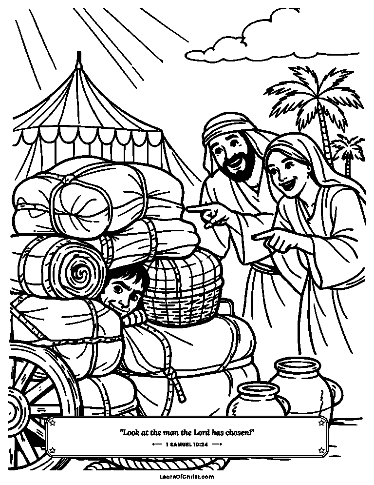 1 Samuel 10 coloring page - Saul hides among the bags and baggage
