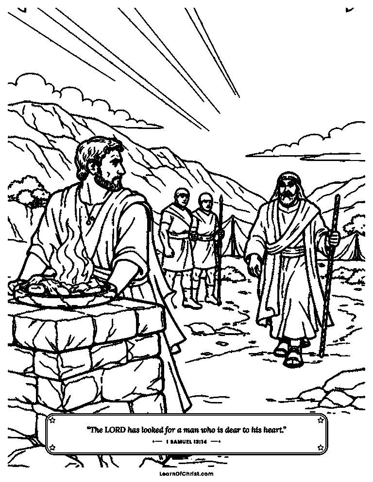 1 Samuel 13 coloring page - Saul does not wait for Samuel