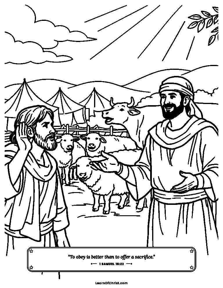 1 Samuel 15 coloring page - Samuel hears the sheep Saul kept