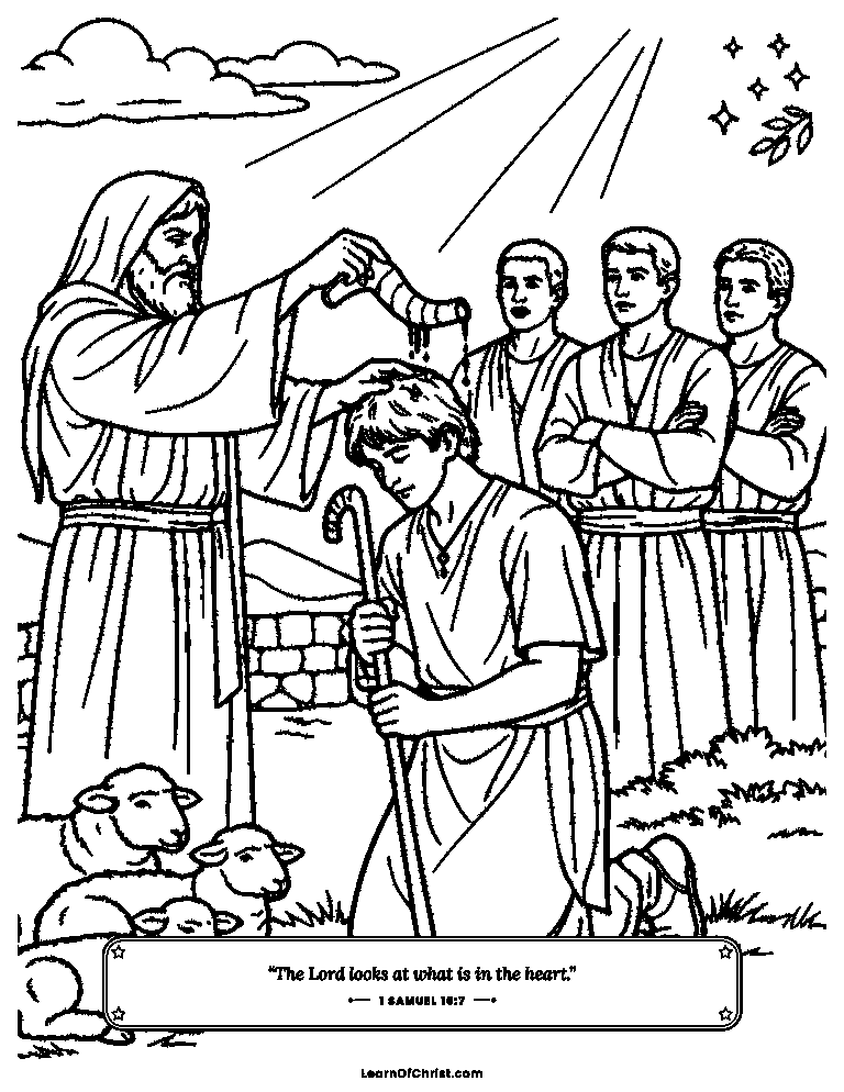 1 Samuel 16 coloring page - Samuel anoints young David the shepherd