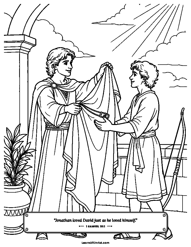 1 Samuel 18 coloring page - Jonathan gives David his robe and belt
