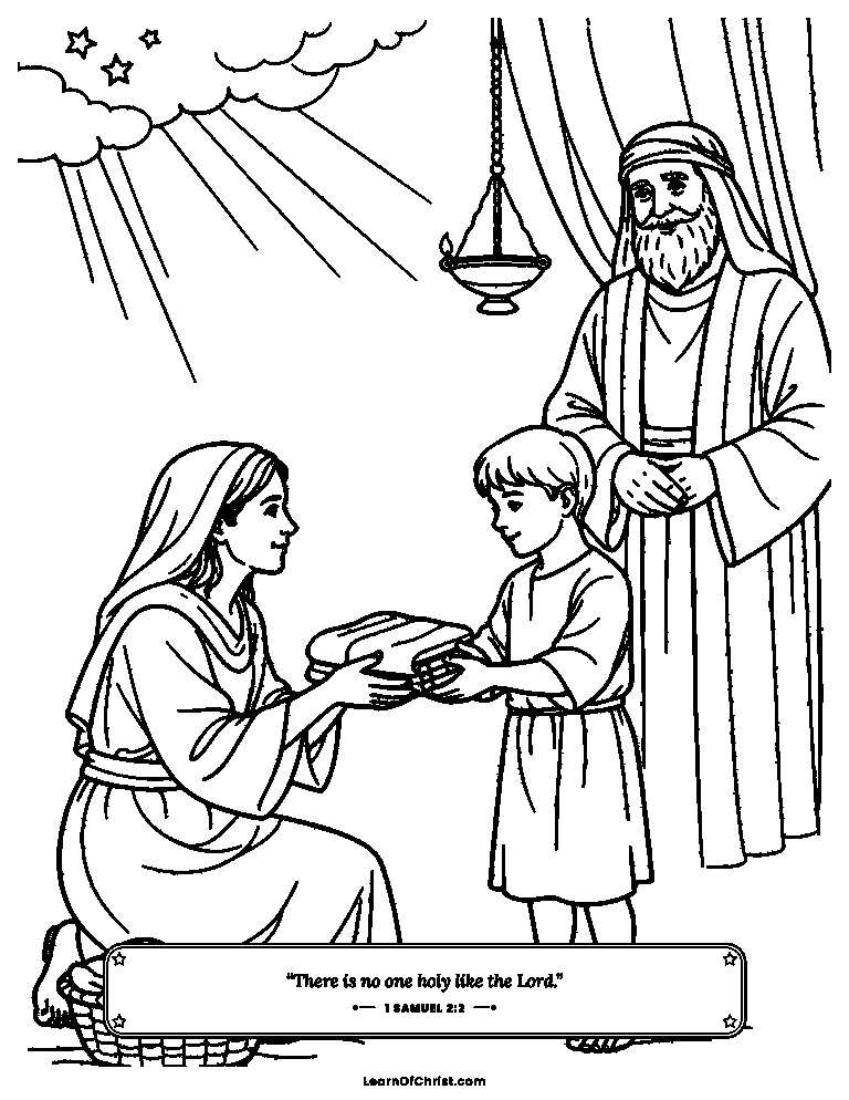 1 Samuel 2 coloring page - Hannah brings Samuel his little coat