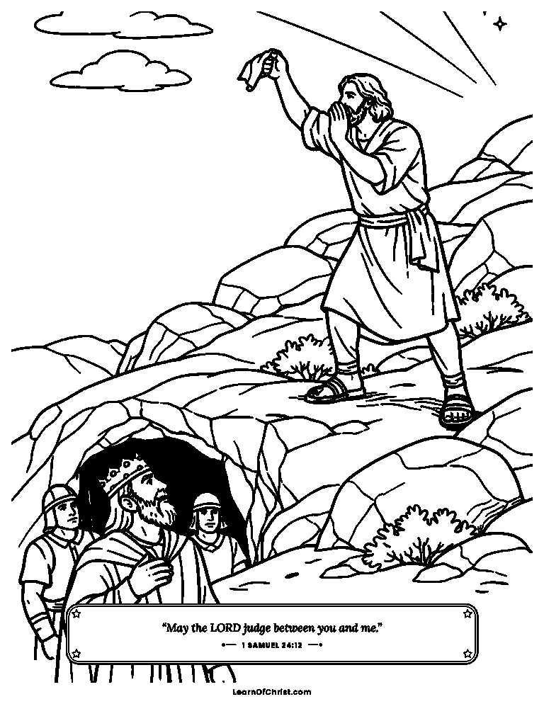 1 Samuel 24 coloring page - David shows Saul the corner of his robe