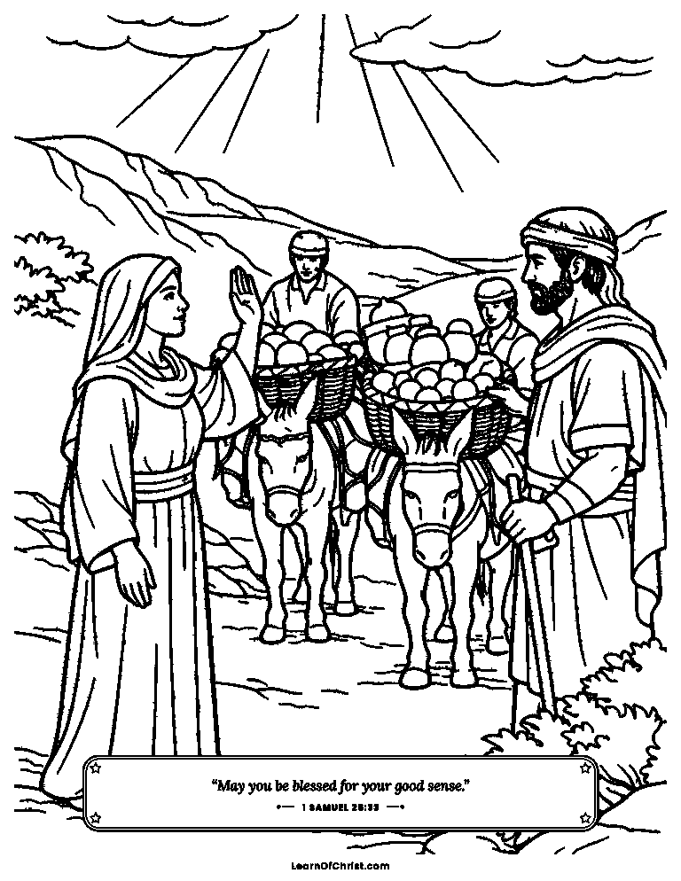 1 Samuel 25 coloring page - Abigail brings food to meet David