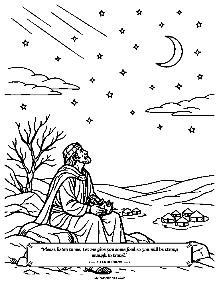 1 Samuel 28 coloring page - Saul feels alone on a dark night