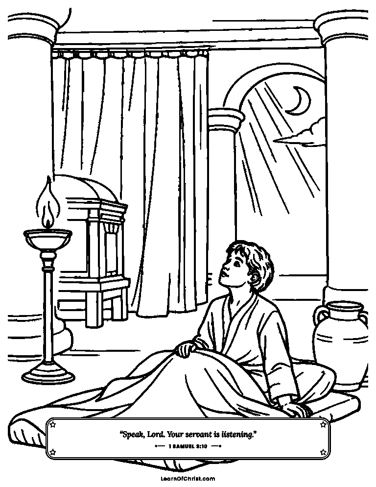 1 Samuel 3 coloring page - Samuel hears God call in the night