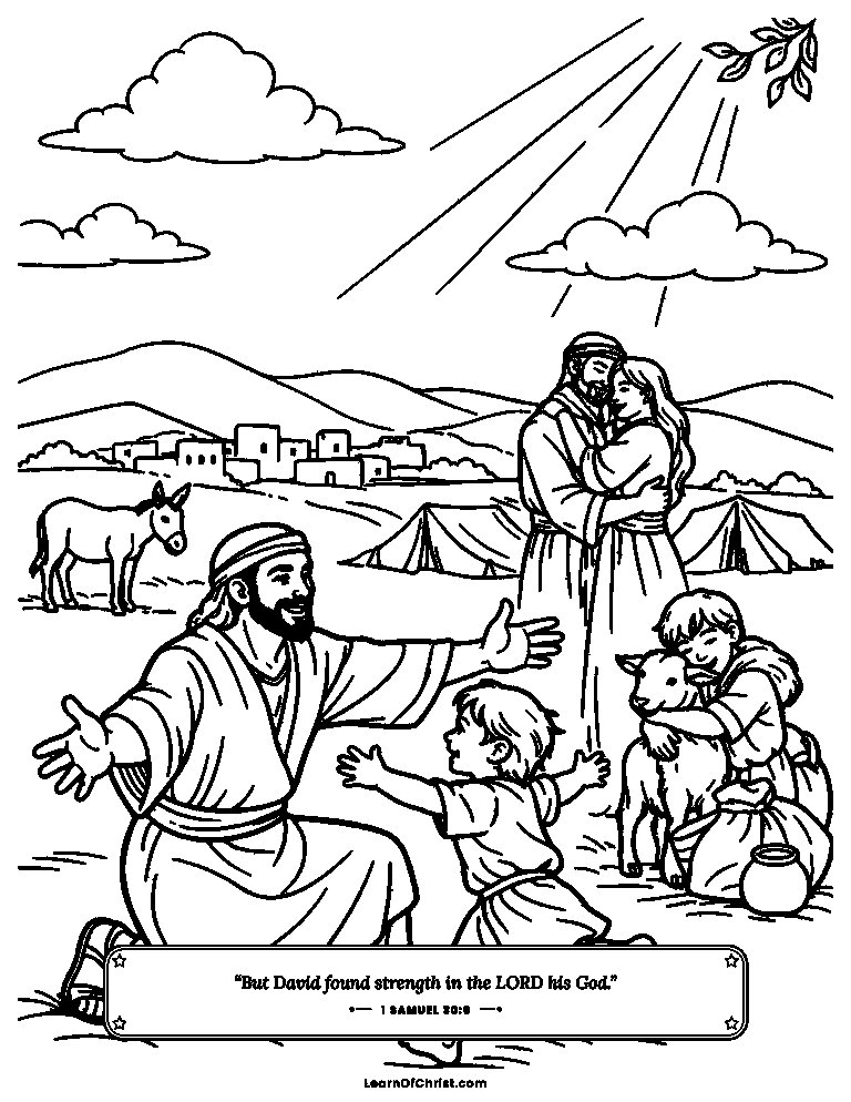 1 Samuel 30 coloring page - Families are reunited after the rescue