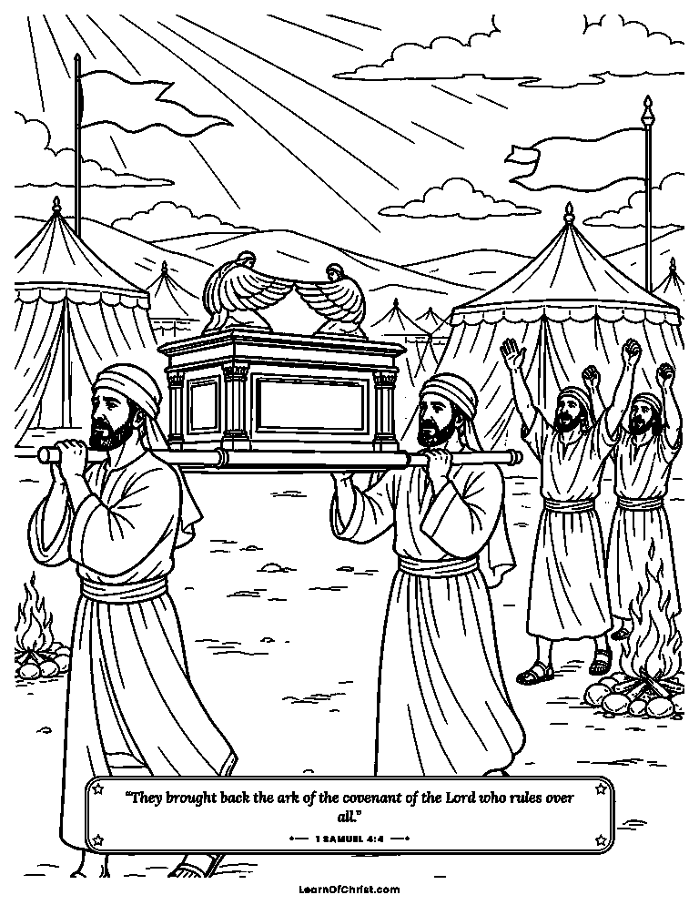 1 Samuel 4 coloring page - The ark is carried out to the camp