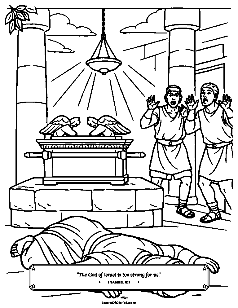 1 Samuel 5 coloring page - The idol falls down before the ark