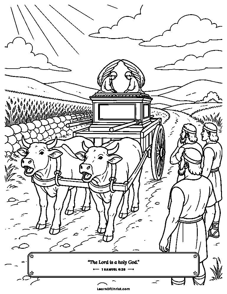1 Samuel 6 coloring page - Two cows pull the ark home
