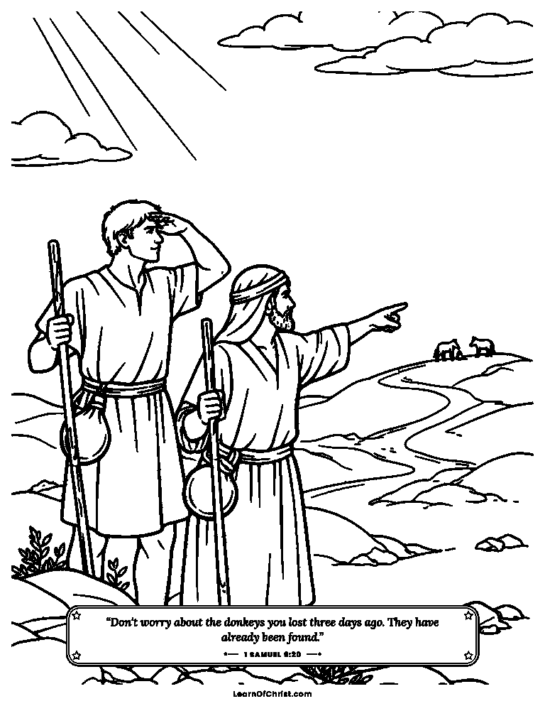1 Samuel 9 coloring page - Saul searches for his father's lost donkeys
