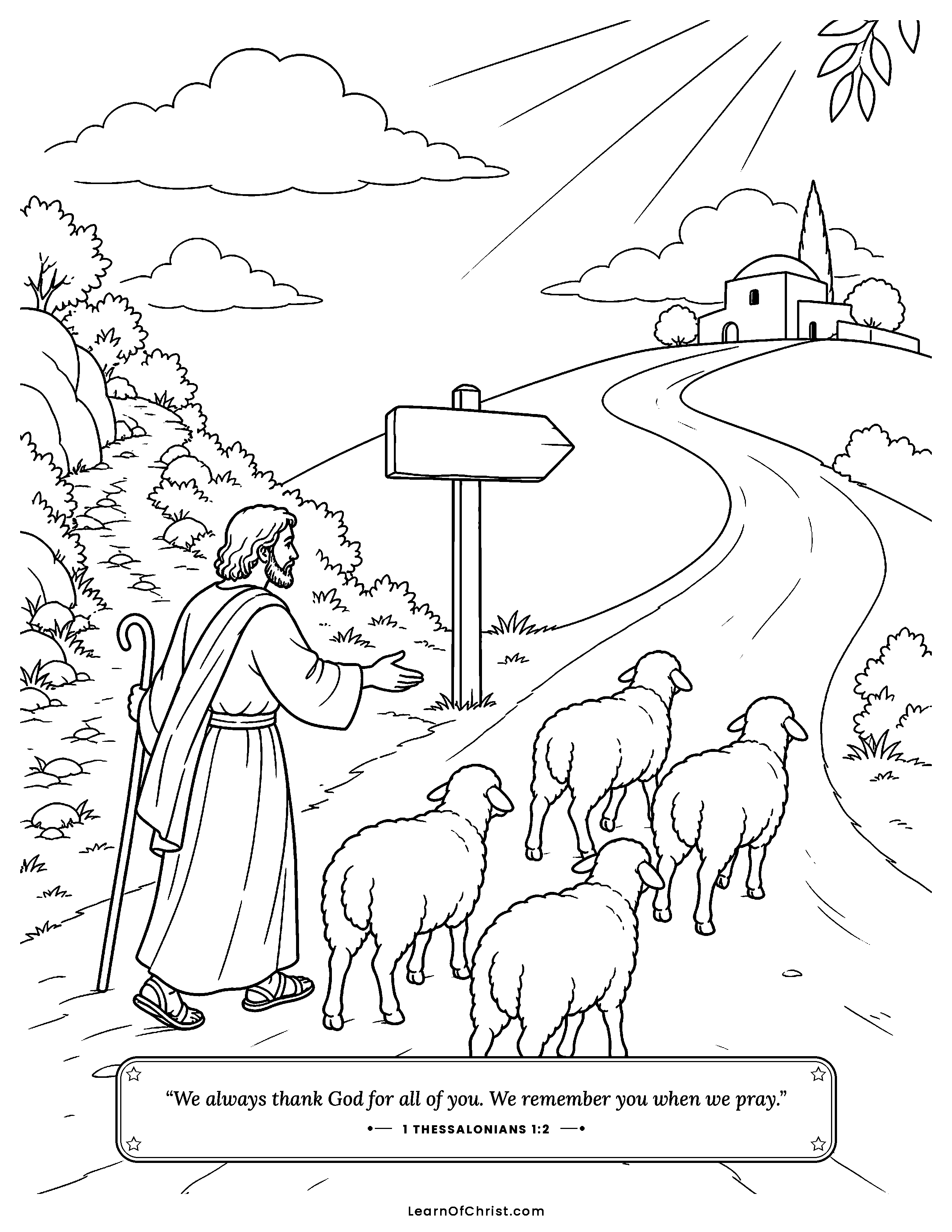 1 Thessalonians 1 coloring page - Good news travels down every road. Free printable Bible coloring sheet for kids.