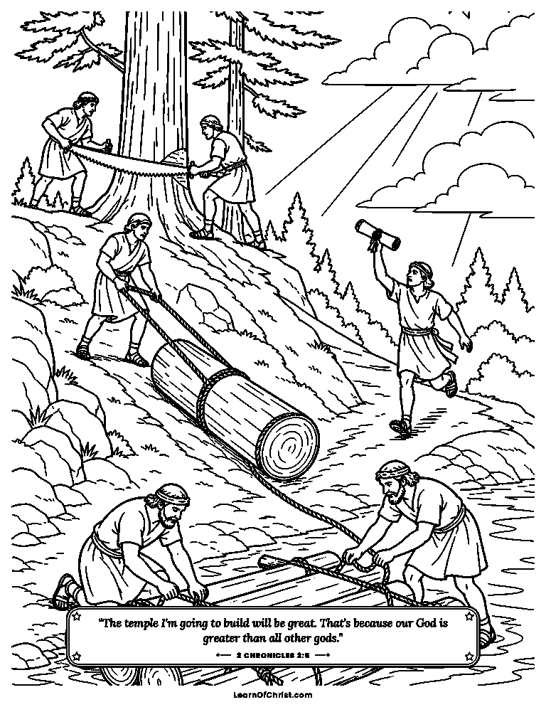 Cedar logs are cut for the temple