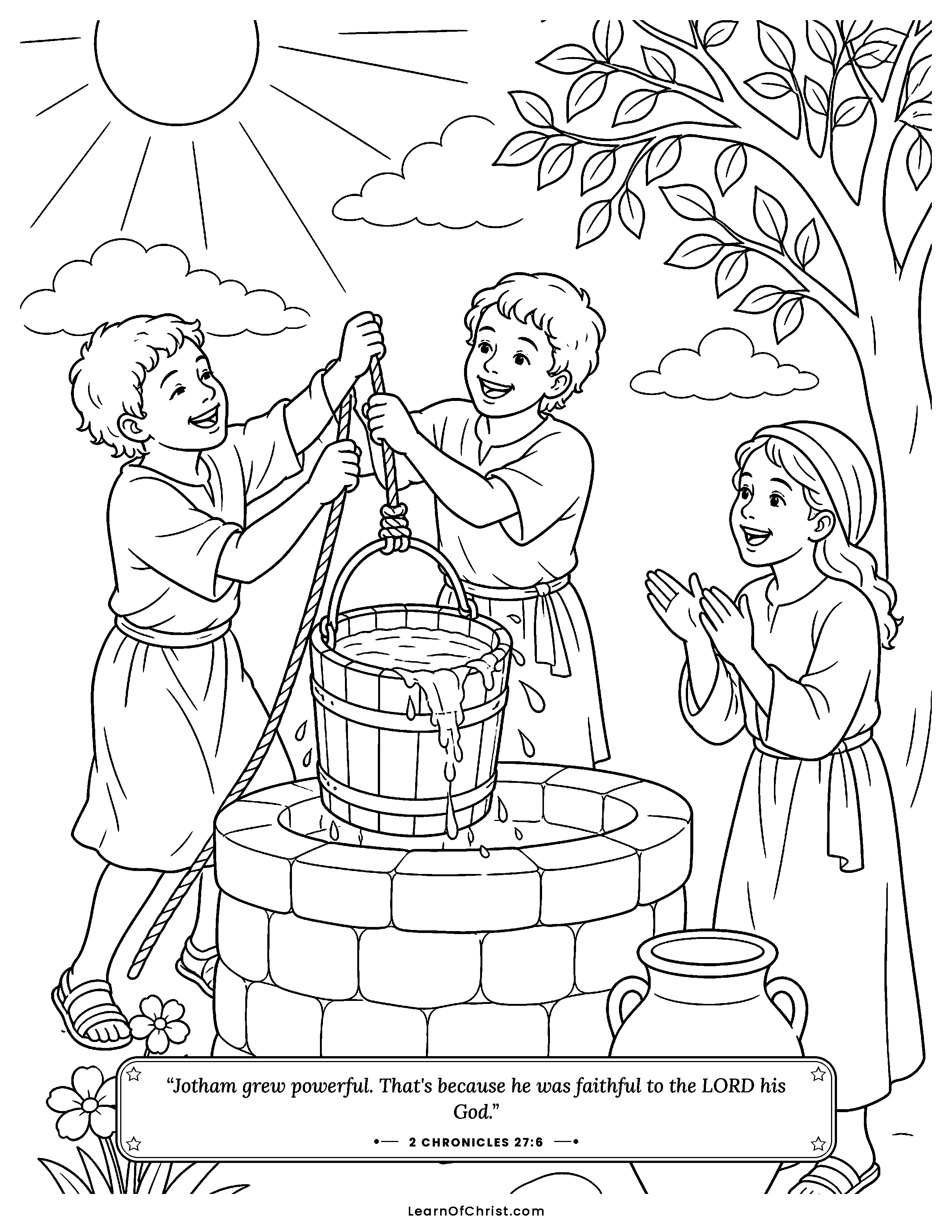 2 Chronicles 27 coloring page - Jotham walks steadily with God. Free printable Bible coloring sheet for kids.