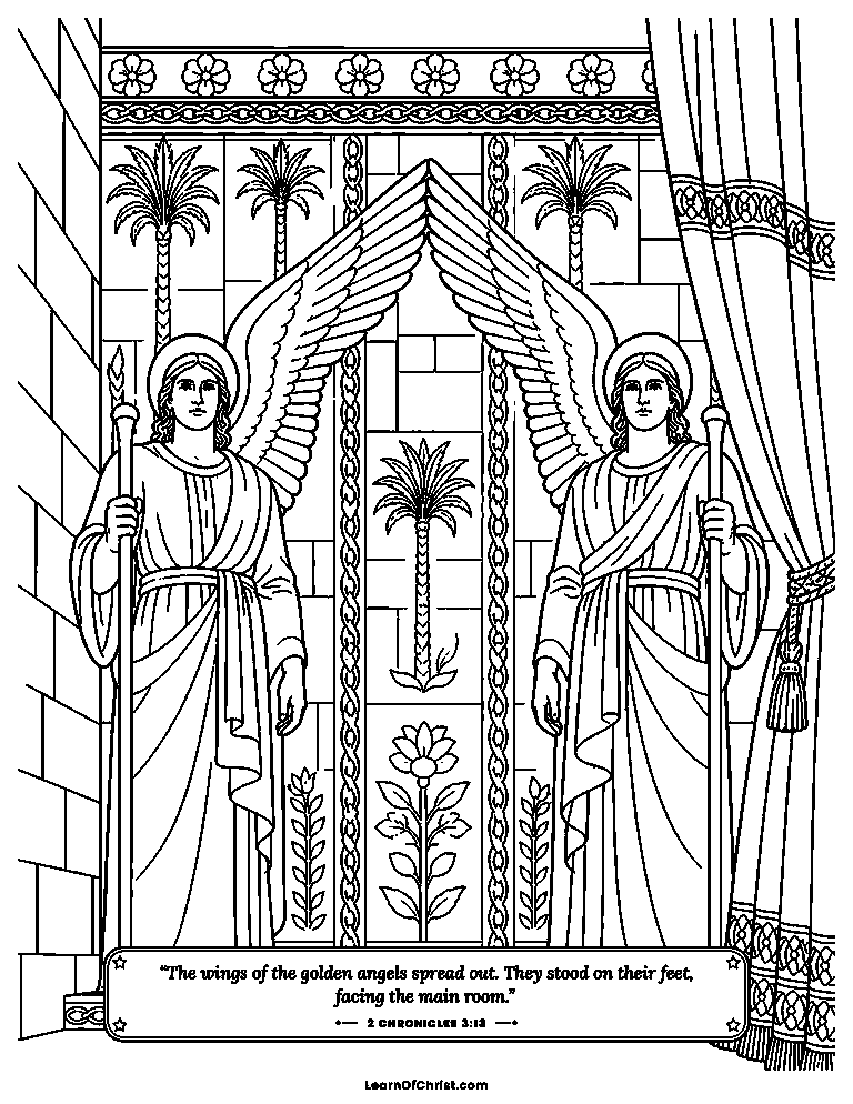 Golden angels spread wings in the temple
