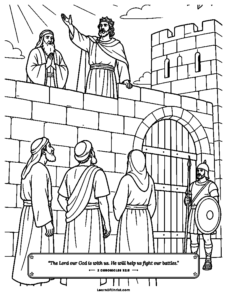 Hezekiah encourages the people on the wall