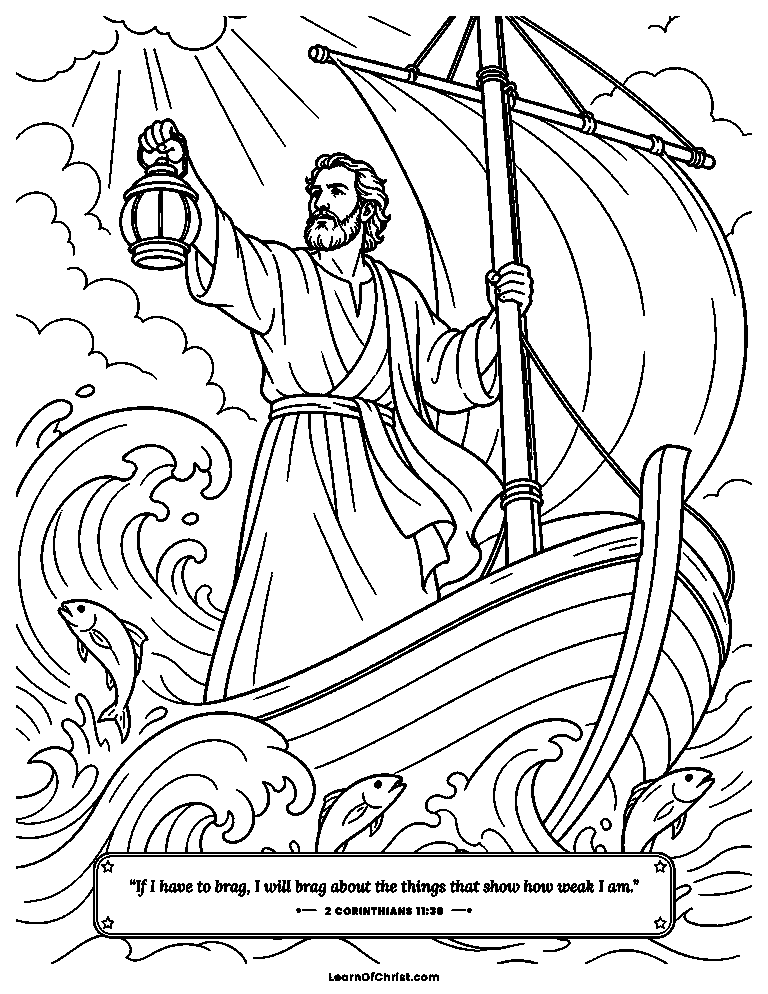 2 Corinthians 11 coloring page - Paul steady in a storm at sea