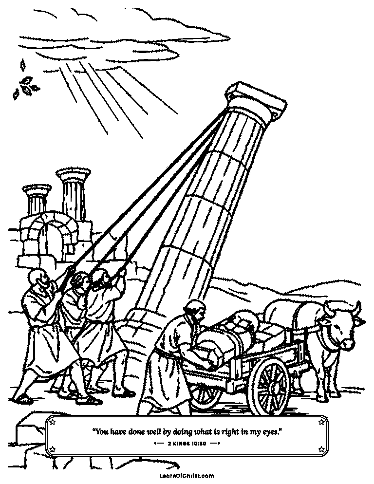 2 Kings 10 coloring page - The pretend god's temple is taken down