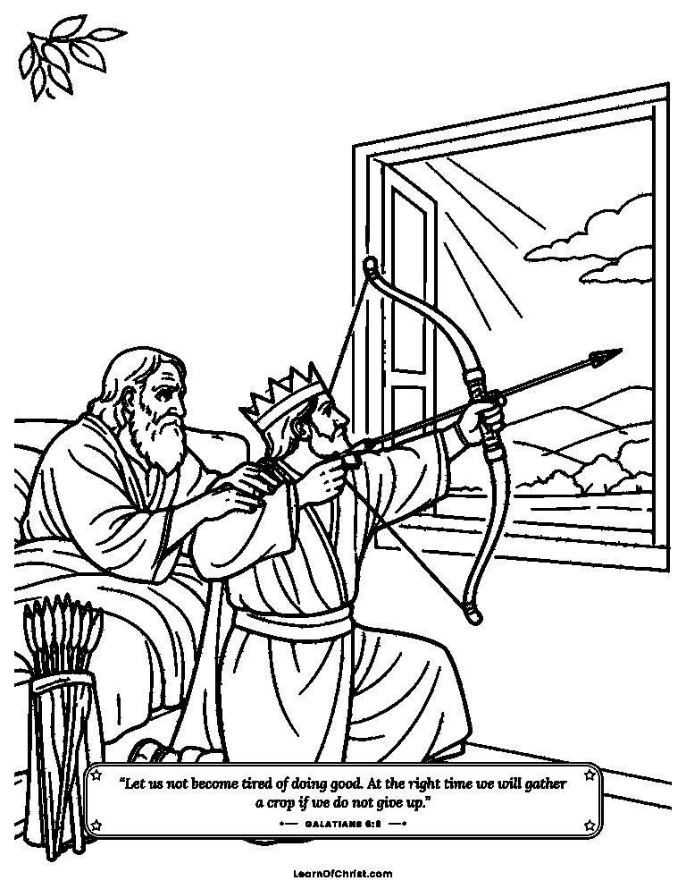 2 Kings 13 coloring page - Elisha helps the king shoot the arrow