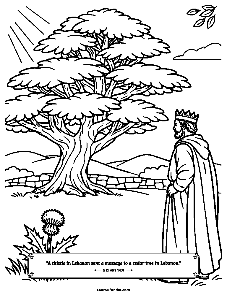 2 Kings 14 coloring page - A little thistle beside a great cedar tree