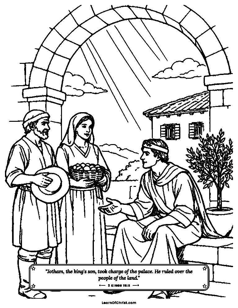 2 Kings 15 coloring page - Jotham listens at the palace gate