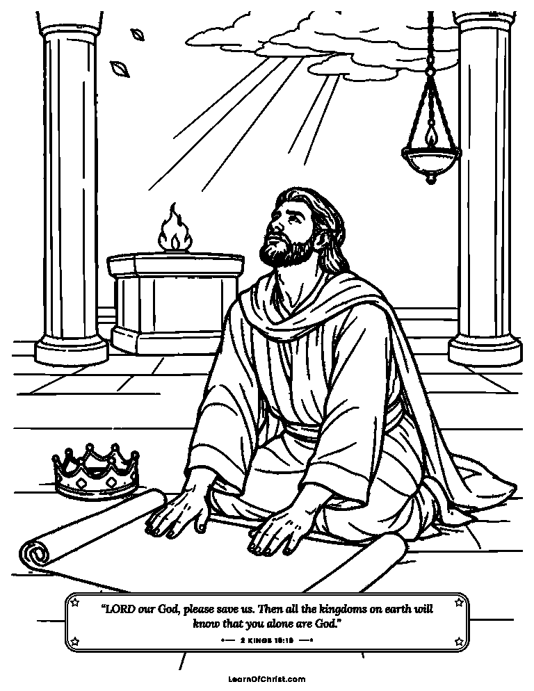 2 Kings 19 coloring page - Hezekiah spreads the letter out before God