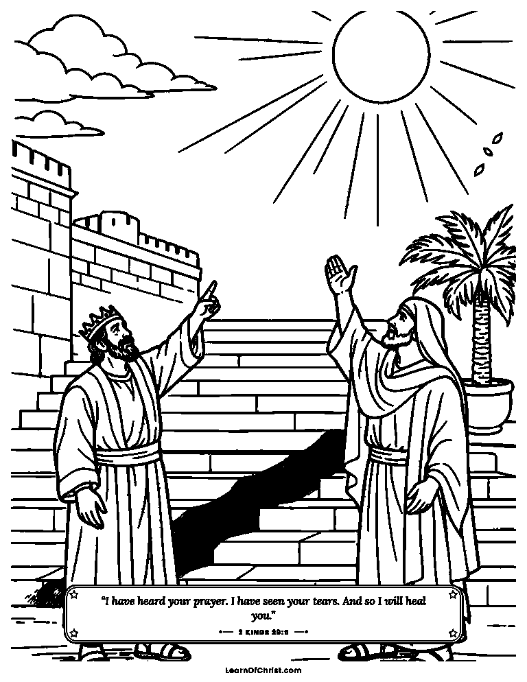 2 Kings 20 coloring page - The shadow moves back on the stairs