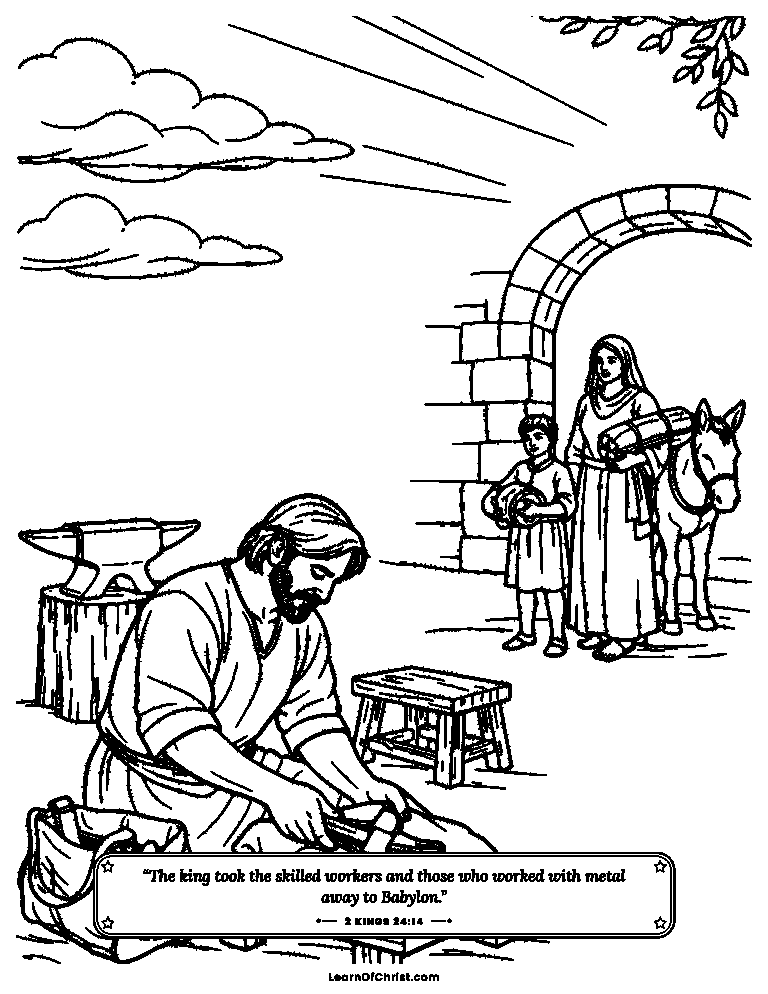 2 Kings 24 coloring page - The craftsmen pack their tools