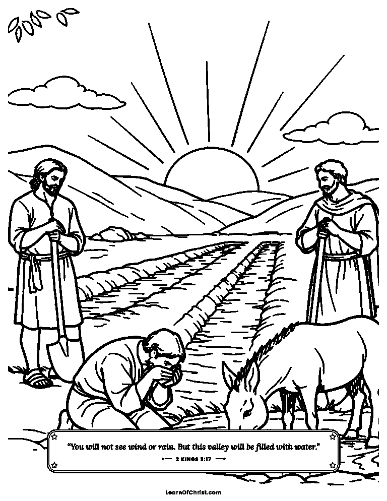 2 Kings 3 coloring page - Ditches in the desert fill with water