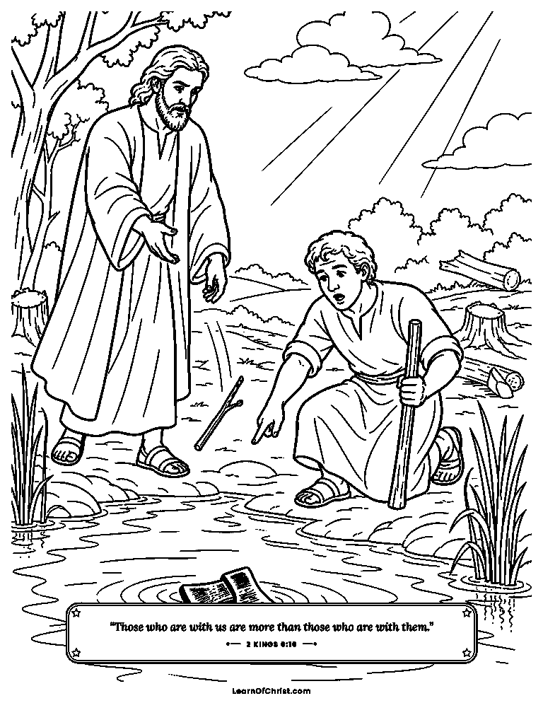 2 Kings 6 coloring page - The axe head floats up out of the water