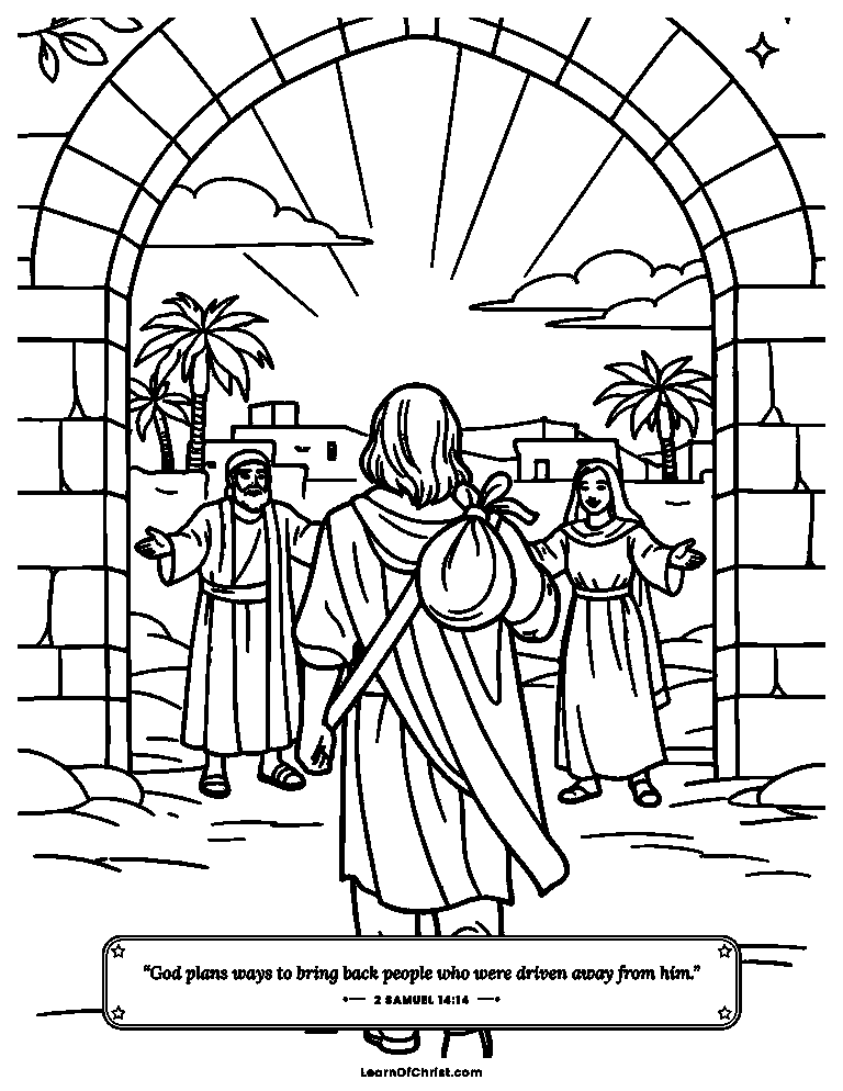 2 Samuel 14 coloring page - Absalom comes back home to the city