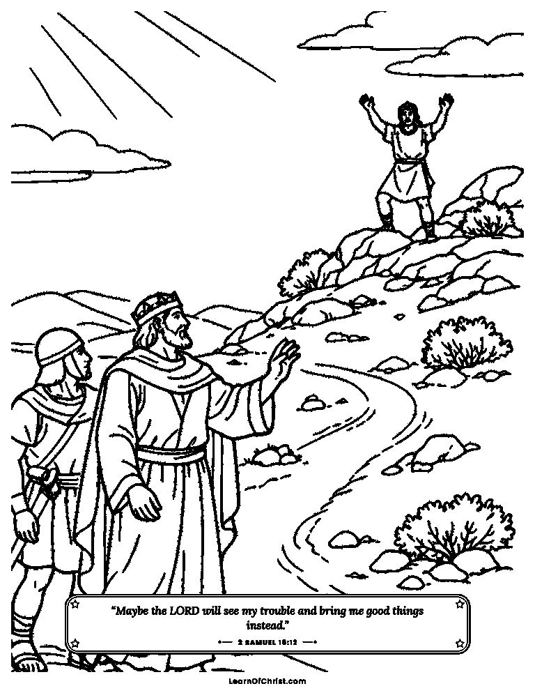 2 Samuel 16 coloring page - David stays calm on the dusty road