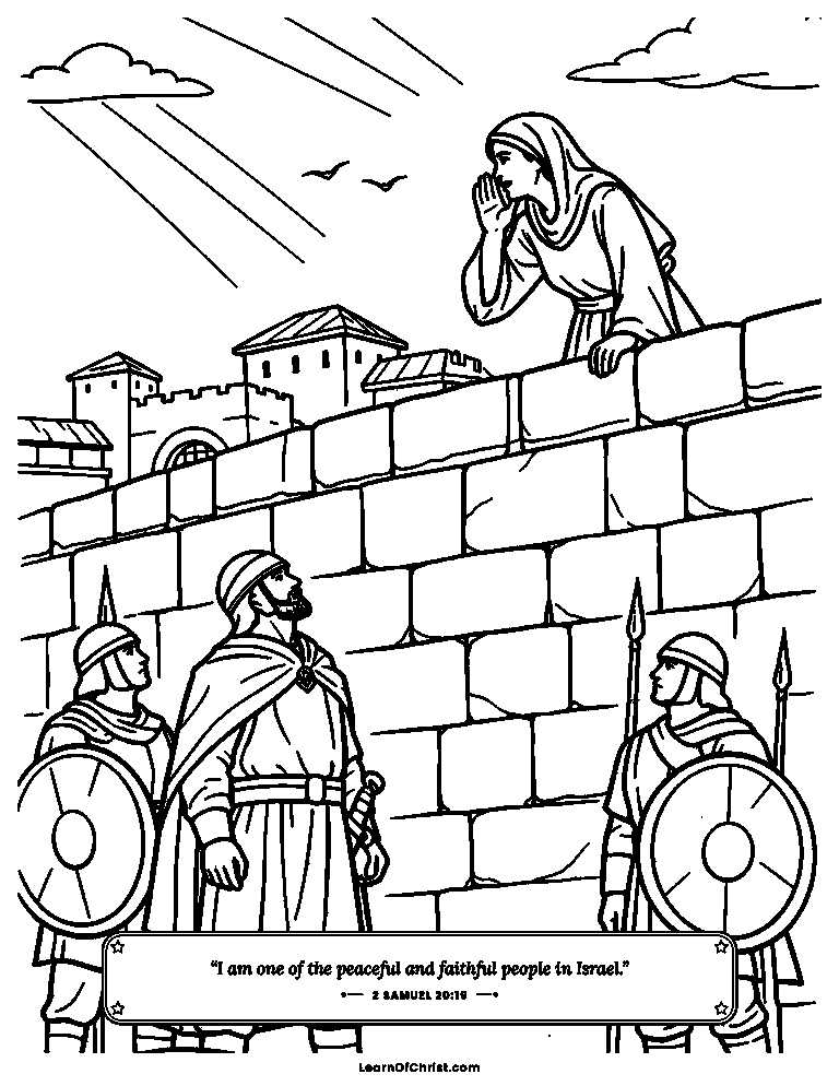2 Samuel 20 coloring page - A wise woman calls down from the wall