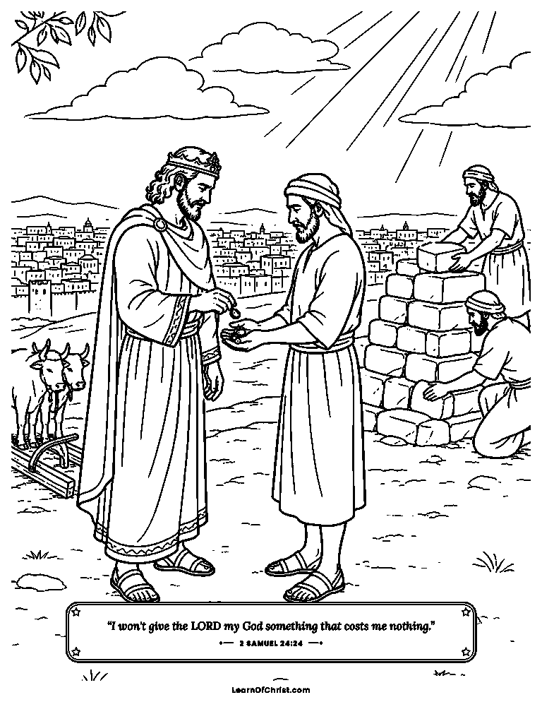 2 Samuel 24 coloring page - David buys the hilltop and builds an altar