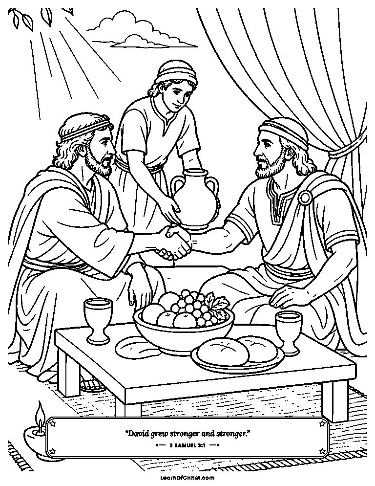 2 Samuel 3 coloring page - David welcomes a former enemy to his table