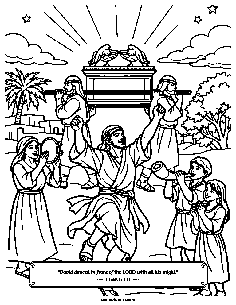 2 Samuel 6 coloring page - David dances before the ark with joy